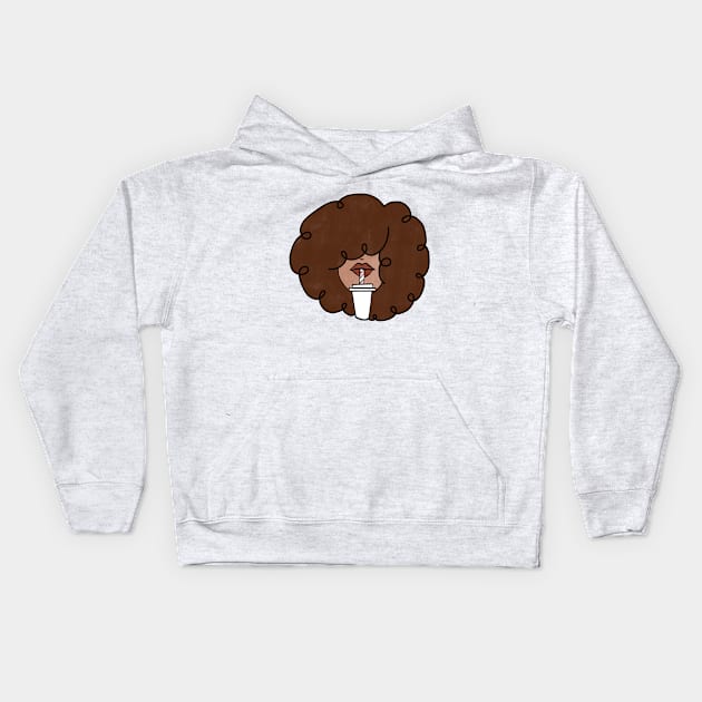 Pepette with a straw Beautiful Black Woman Drinking in a Travel Mug Cute Coffee Dates Coffee Espresso Cappuccino Latte Macchiato Coffee with Milk Cute Black Woman with Afro Hair Natural Hair Curly Hair Perfect Coffee Lover Gift for African American Kids Hoodie by nathalieaynie